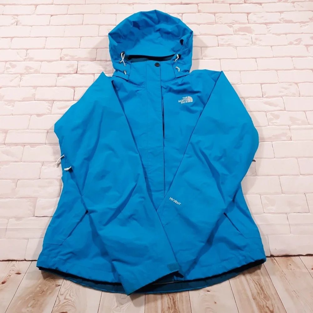 The North Face HyVent Windbreaker Rain Jacket Womens M Full Zip Softshell Blue